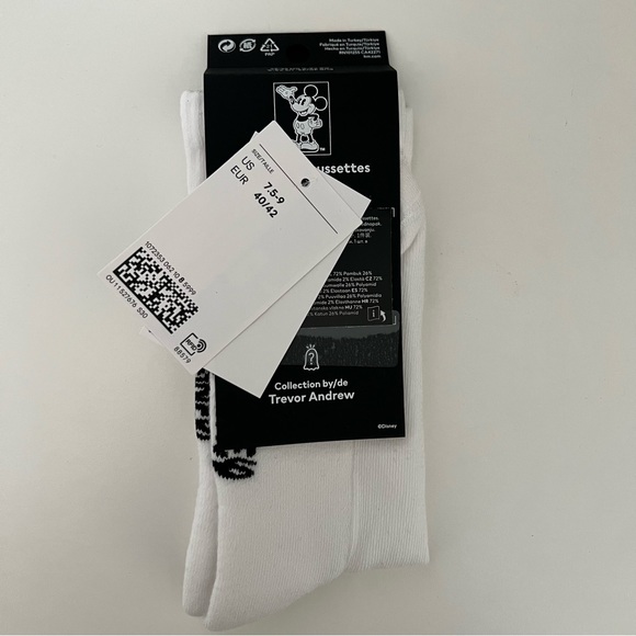 New NWT Disney 100 x H&M Mickey Mouse White Motif-detail Crew Socks 7.5 - 9 US - Picture 4 of 4